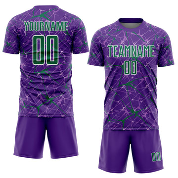 Custom Purple Kelly Green-White Abstract Network Crackle Sublimation Soccer Uniform Jersey