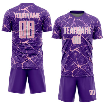 Custom Purple Light Pink-White Abstract Network Crackle Sublimation Soccer Uniform Jersey