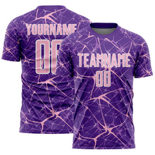 Laden Sie das Bild in den Galerie-Viewer, Custom Purple Light Pink-White Abstract Network Crackle Sublimation Soccer Uniform Jersey

