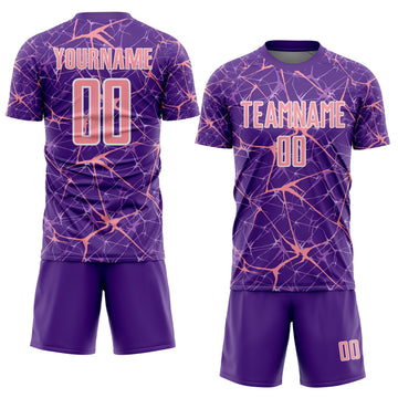 Custom Purple Medium Pink-White Abstract Network Crackle Sublimation Soccer Uniform Jersey