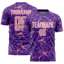Load image into Gallery viewer, Custom Purple Medium Pink-White Abstract Network Crackle Sublimation Soccer Uniform Jersey
