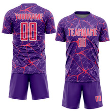 Laden Sie das Bild in den Galerie-Viewer, Custom Purple Neon Pink-White Abstract Network Crackle Sublimation Soccer Uniform Jersey
