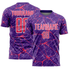 Laden Sie das Bild in den Galerie-Viewer, Custom Purple Neon Pink-White Abstract Network Crackle Sublimation Soccer Uniform Jersey
