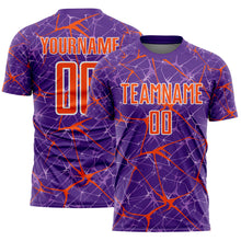Load image into Gallery viewer, Custom Purple Orange-White Abstract Network Crackle Sublimation Soccer Uniform Jersey
