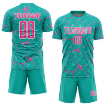 Load image into Gallery viewer, Custom Aqua Pink-White Abstract Network Crackle Sublimation Soccer Uniform Jersey
