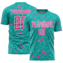 Load image into Gallery viewer, Custom Aqua Pink-White Abstract Network Crackle Sublimation Soccer Uniform Jersey

