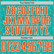 Load image into Gallery viewer, Custom Aqua Orange-White Abstract Network Crackle Sublimation Soccer Uniform Jersey
