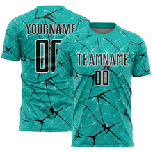 Laden Sie das Bild in den Galerie-Viewer, Custom Aqua Black-White Abstract Network Crackle Sublimation Soccer Uniform Jersey
