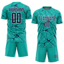 Load image into Gallery viewer, Custom Aqua Navy-White Abstract Network Crackle Sublimation Soccer Uniform Jersey
