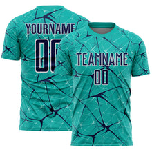 Load image into Gallery viewer, Custom Aqua Navy-White Abstract Network Crackle Sublimation Soccer Uniform Jersey
