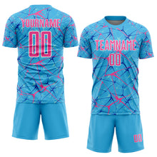 Load image into Gallery viewer, Custom Sky Blue Pink-White Abstract Network Crackle Sublimation Soccer Uniform Jersey
