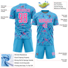 Load image into Gallery viewer, Custom Sky Blue Pink-White Abstract Network Crackle Sublimation Soccer Uniform Jersey
