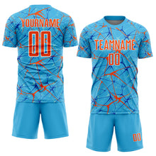 Load image into Gallery viewer, Custom Sky Blue Orange-White Abstract Network Crackle Sublimation Soccer Uniform Jersey

