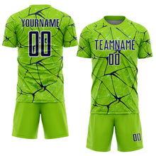 Load image into Gallery viewer, Custom Neon Green Navy-White Abstract Network Crackle Sublimation Soccer Uniform Jersey
