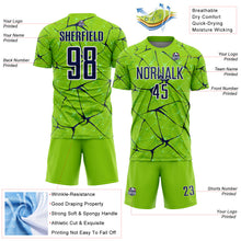 Load image into Gallery viewer, Custom Neon Green Navy-White Abstract Network Crackle Sublimation Soccer Uniform Jersey
