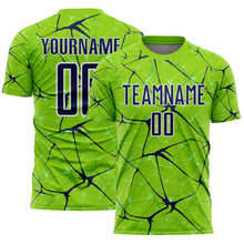 Load image into Gallery viewer, Custom Neon Green Navy-White Abstract Network Crackle Sublimation Soccer Uniform Jersey
