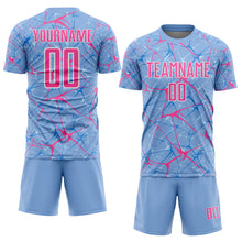 Загрузить изображение в средство просмотра галереи, Custom Light Blue Pink-White Abstract Network Crackle Sublimation Soccer Uniform Jersey
