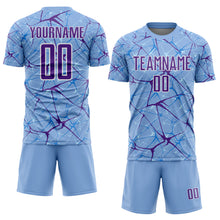 Laden Sie das Bild in den Galerie-Viewer, Custom Light Blue Purple-White Abstract Network Crackle Sublimation Soccer Uniform Jersey
