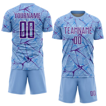 Custom Light Blue Purple-White Abstract Network Crackle Sublimation Soccer Uniform Jersey