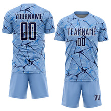 Load image into Gallery viewer, Custom Light Blue Navy-White Abstract Network Crackle Sublimation Soccer Uniform Jersey
