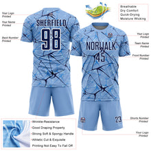 Load image into Gallery viewer, Custom Light Blue Navy-White Abstract Network Crackle Sublimation Soccer Uniform Jersey
