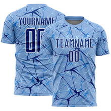 Load image into Gallery viewer, Custom Light Blue Royal-White Abstract Network Crackle Sublimation Soccer Uniform Jersey
