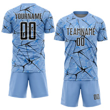 Laden Sie das Bild in den Galerie-Viewer, Custom Light Blue Black-White Abstract Network Crackle Sublimation Soccer Uniform Jersey
