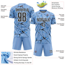 Laden Sie das Bild in den Galerie-Viewer, Custom Light Blue Black-White Abstract Network Crackle Sublimation Soccer Uniform Jersey

