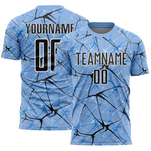 Laden Sie das Bild in den Galerie-Viewer, Custom Light Blue Black-White Abstract Network Crackle Sublimation Soccer Uniform Jersey
