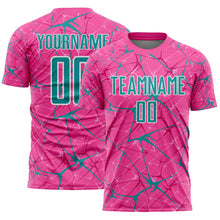Load image into Gallery viewer, Custom Pink Teal-White Abstract Network Crackle Sublimation Soccer Uniform Jersey
