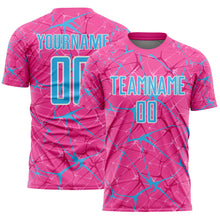 Laden Sie das Bild in den Galerie-Viewer, Custom Pink Sky Blue-White Abstract Network Crackle Sublimation Soccer Uniform Jersey

