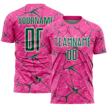 Загрузить изображение в средство просмотра галереи, Custom Pink Kelly Green-White Abstract Network Crackle Sublimation Soccer Uniform Jersey
