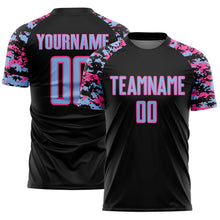 Charger l'image dans la galerie, Custom Black Light Blue-Pink Digital Camo Raglan Sleeves Sublimation Soccer Uniform Jersey
