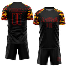 Charger l'image dans la galerie, Custom Black Red-Gold Digital Camo Raglan Sleeves Sublimation Soccer Uniform Jersey
