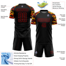 Charger l'image dans la galerie, Custom Black Red-Gold Digital Camo Raglan Sleeves Sublimation Soccer Uniform Jersey
