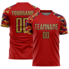 Charger l'image dans la galerie, Custom Red Old Gold-Navy Digital Camo Raglan Sleeves Sublimation Soccer Uniform Jersey
