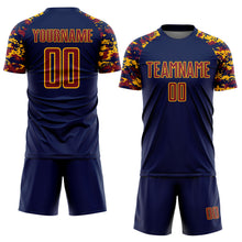 Charger l'image dans la galerie, Custom Navy Crimson-Gold Digital Camo Raglan Sleeves Sublimation Soccer Uniform Jersey
