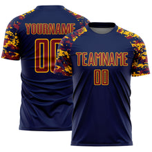 Charger l'image dans la galerie, Custom Navy Crimson-Gold Digital Camo Raglan Sleeves Sublimation Soccer Uniform Jersey
