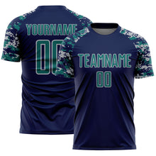 Load image into Gallery viewer, Custom Navy Teal-Gray Digital Camo Raglan Sleeves Sublimation Soccer Uniform Jersey
