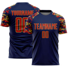 Загрузить изображение в средство просмотра галереи, Custom Navy Red-Old Gold Digital Camo Raglan Sleeves Sublimation Soccer Uniform Jersey
