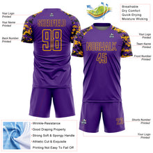Load image into Gallery viewer, Custom Purple Black-Gold Digital Camo Raglan Sleeves Sublimation Soccer Uniform Jersey
