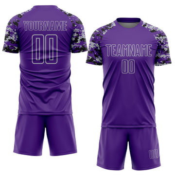 Custom Purple Black-Gray Digital Camo Raglan Sleeves Sublimation Soccer Uniform Jersey