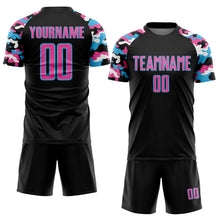 Загрузить изображение в средство просмотра галереи, Custom Black Pink Sky Blue-White Digital Camo Raglan Sleeves Sublimation Soccer Uniform Jersey
