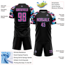 Загрузить изображение в средство просмотра галереи, Custom Black Pink Sky Blue-White Digital Camo Raglan Sleeves Sublimation Soccer Uniform Jersey
