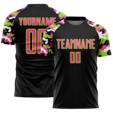 Charger l'image dans la galerie, Custom Black Pink Neon Green-White Digital Camo Raglan Sleeves Sublimation Soccer Uniform Jersey
