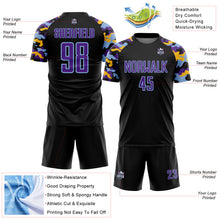 Загрузить изображение в средство просмотра галереи, Custom Black Purple Light Blue-Gold Digital Camo Raglan Sleeves Sublimation Soccer Uniform Jersey
