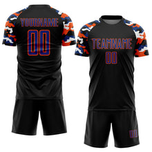 Charger l'image dans la galerie, Custom Black Royal Orange-White Digital Camo Raglan Sleeves Sublimation Soccer Uniform Jersey
