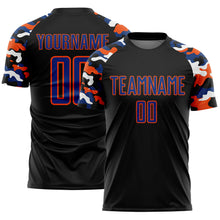 Charger l'image dans la galerie, Custom Black Royal Orange-White Digital Camo Raglan Sleeves Sublimation Soccer Uniform Jersey

