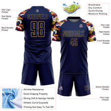 Load image into Gallery viewer, Custom Navy Red Old Gold-White Digital Camo Raglan Sleeves Sublimation Soccer Uniform Jersey
