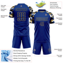 Charger l'image dans la galerie, Custom Royal Old Gold Black-White Digital Camo Raglan Sleeves Sublimation Soccer Uniform Jersey
